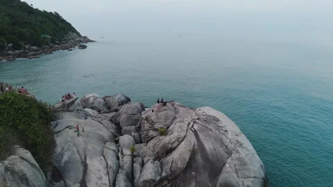 Piano setup taking place on rocks by Koh Phangan Bay, Thailand Stock Footage 308198190