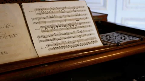 Piano sheet, notes on an old grand piano Stock Footage 151995950