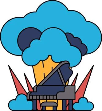 A piano is shown in the middle of a cloud Stock Illustration