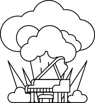 A piano is shown in the middle of a cloud イラスト素材