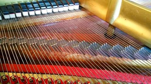 Piano strings, with open tail Stock Photos