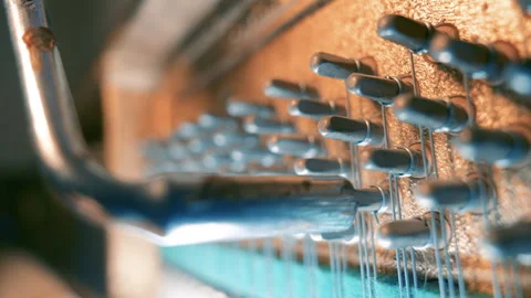 Piano Tuning Process Closeup - Professional Tuner Working with Metal Pins Stock-Footage 303986331