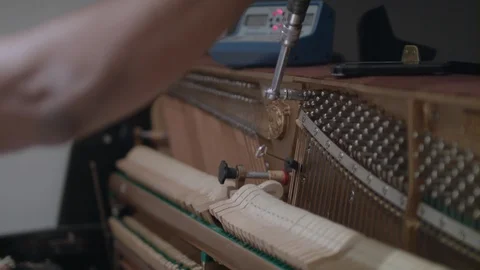 Pianotuner Using a Tuning Lever and Rubber Mute 스톡 동영상 90459178