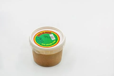 Piata de Peste carp fish roe package closeup on white. Stock Photos