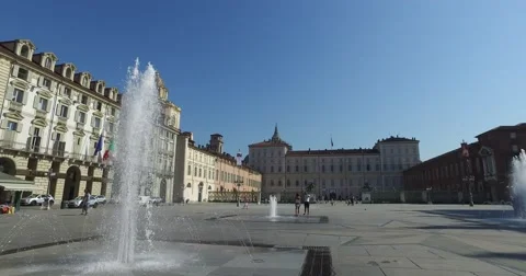 Piazza Castello, one of the main city squares in Turin, Italy. Stock Footage 65509975