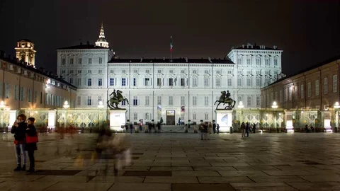 Piazza Castello (Royal Palace), Turin (Italy).  Hyperlapse. Stock Footage