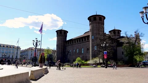 Piazza Castello on TimeLapse in a clearl sky on spring afternoon and many people Stock Footage 237922382