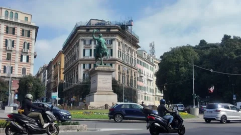 Piazza Corvetto Statue - Traffic Movement Urban Square. Stock Footage 329835221