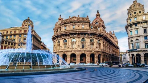 Piazza De Ferrari main square in Genoa Italy Video stock 224895023