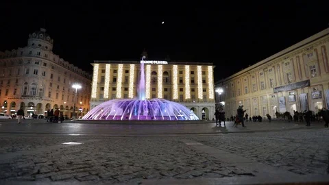 Piazza De Ferrari at night with lights Stock Footage 102147097