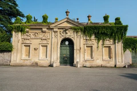Piazza dei Cavalieri di Malta in Rome with greengate keyhole. View of  St P.. Stock Photos