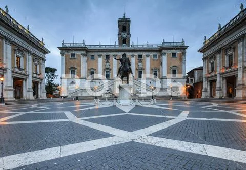 Piazza del Campidoglio where Roman Divinities were praised and nowadays Stock Photos