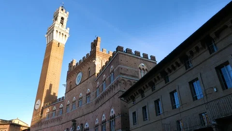 Piazza del Campo, Torre del Mangia, Siena, Tuscany Stock Footage 100460181