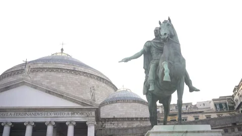 Piazza del Plebiscito and statue of Carlo di Borbone, Naples, Italy Video stock 323203233