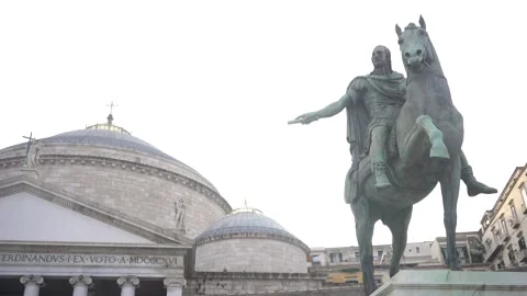 Piazza del Plebiscito and statue of Carlo di Borbone, Naples, Italy Video stock 323203244