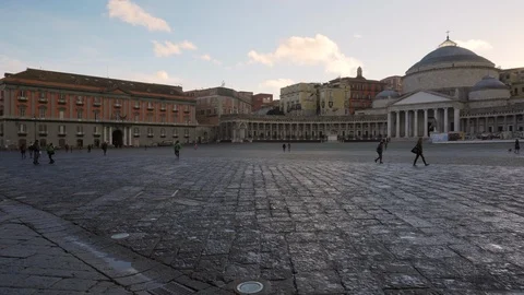 Piazza del Plebiscito in Naples at sunset Stock Footage 109407913