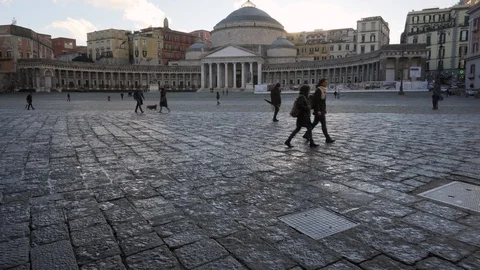 Piazza del Plebiscito in Naples at sunset - Tilt Stock Footage 109408576