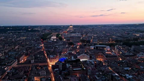 Piazza del Popolo Radiating Streets at Evening with Vatican Dome Beyond Stock Footage 341409672