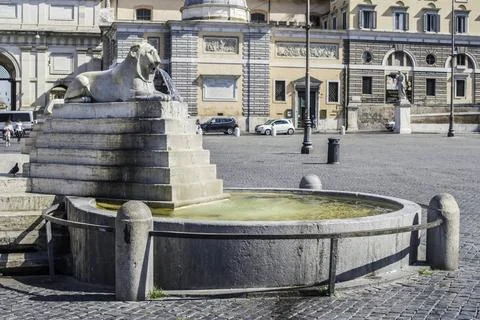 Piazza del Popolo, Rome Piazza del Popolo, Rome. Fountains lions ,model re... Stock Photos