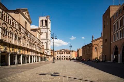 Piazza della Cattedrale the central square of Ferrara, Italy Stock Photos