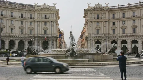 The Piazza della Repubblica, one of the most important squares in Rome Stock Footage 92376415