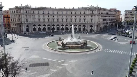 Piazza Della Repubblica - Rome - Square - Aerial Shot - Fountain - Drone Stock Footage 130107203