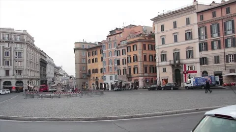 Piazza di barberini wide shot pan left to right during day rome italy downtown Stock Footage 252147662