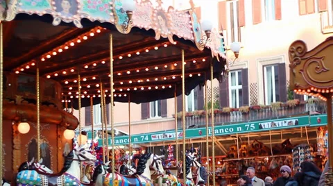 PIAZZA NAVONA ANTIQUE CAROUSEL STANDS Stock Footage 33429433