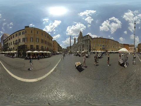 Piazza Navona, an example of Baroque Roman architecture and art  360 video VR Stockbeeldmateriaal 71244141