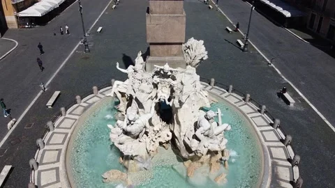 Piazza Navona Rome - Empty Square - Long Aerial Shot - Drone Stock Footage 130193991
