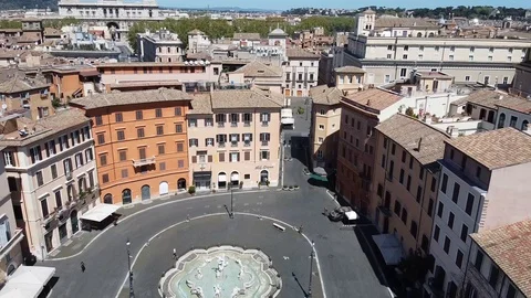 Piazza Navona in Rome - Pull Out shot with drone- Square Empty - Aerial Shot Stock Footage 130107144