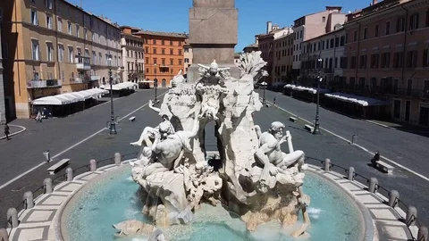 Piazza Navona Rome - Pull Out Shot - Aerial Shot - Empty Square Stock Footage 130107277