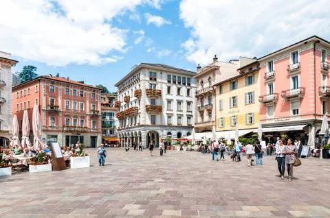 Piazza Riforma of Lugano Stock Photos