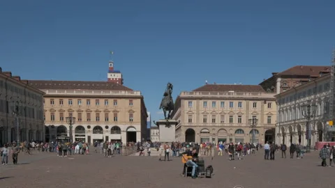 Piazza San Carlo Square and Emanuele Filiberto statue in Turin, Torino Piedmont Stock-Footage 204040907