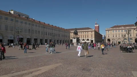 Piazza San Carlo Square and Emanuele Filiberto statue in Turin, Torino Piedmont 스톡 동영상 204041192