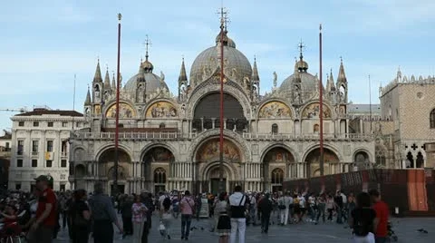 Piazza San Marco, Basilica, Saint Mark's Square, Popular Landmark of Venice Stock Footage