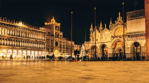 Piazza San Marco night time lapse. Venice, Italy Stock Footage 58895873