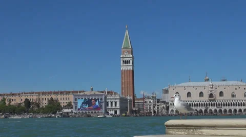 Piazza San Marco Square old port facade Campanile Doges Palace grand canal day Stock Footage 34168940