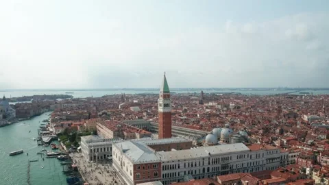 Piazza San Marco (St. Mark's Square) Venice Italy Drone Aerial Up canal Stock Footage 305124153