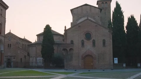 Piazza Sette Chiese with Basilica of Santo Stefano in Bologna old town, Emilia Stock Footage 295113234