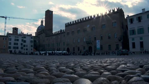 Piazza Sordello, large square in the center of Mantua. Stock Footage 199442494