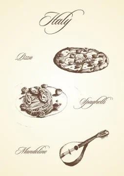 Piazza Spaghetti Mandolino Stock Illustration