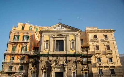 Piazza Trieste e Trento boasts a scenic fountain and San Ferdinando church Stock Photos