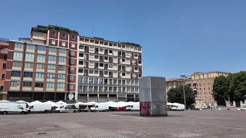 Piazza VIII Agosto square with historical and modern buildings, Bologna, Italy Stock Footage 339062880