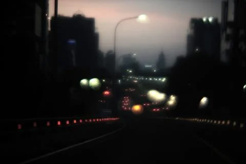  pic five,city scape in the night with bubble bookeh traffic light Stock Photos