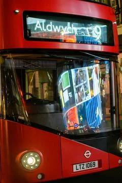 Piccadilly Circus reflected Double Decker bus glass Stock Photos