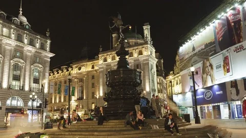 Piccadilly Circus Time-Lapse Hyper-Lapse, night Stock Footage 76951088