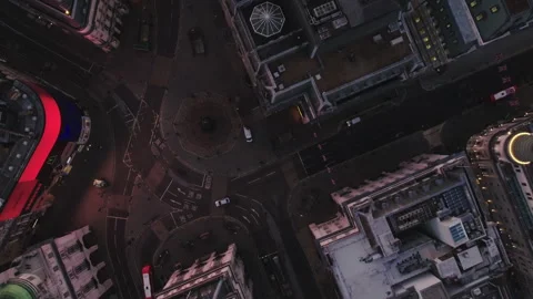 Piccadilly Circus Top Down Aerial View Eros Statue London West End Dawn Stock Footage 334179374