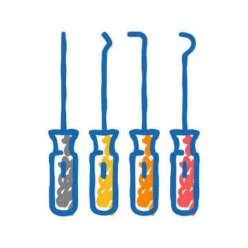 Pick and hook garage tool icon doodle illustration Stock Illustration