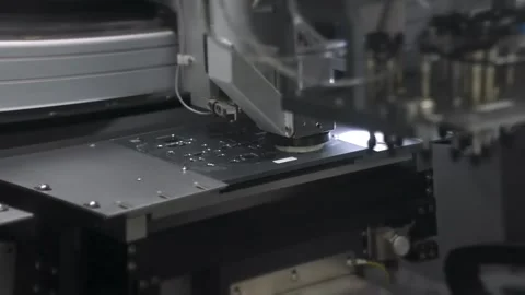 Pick and place machine heads over circuit board Stock-Footage 347981409